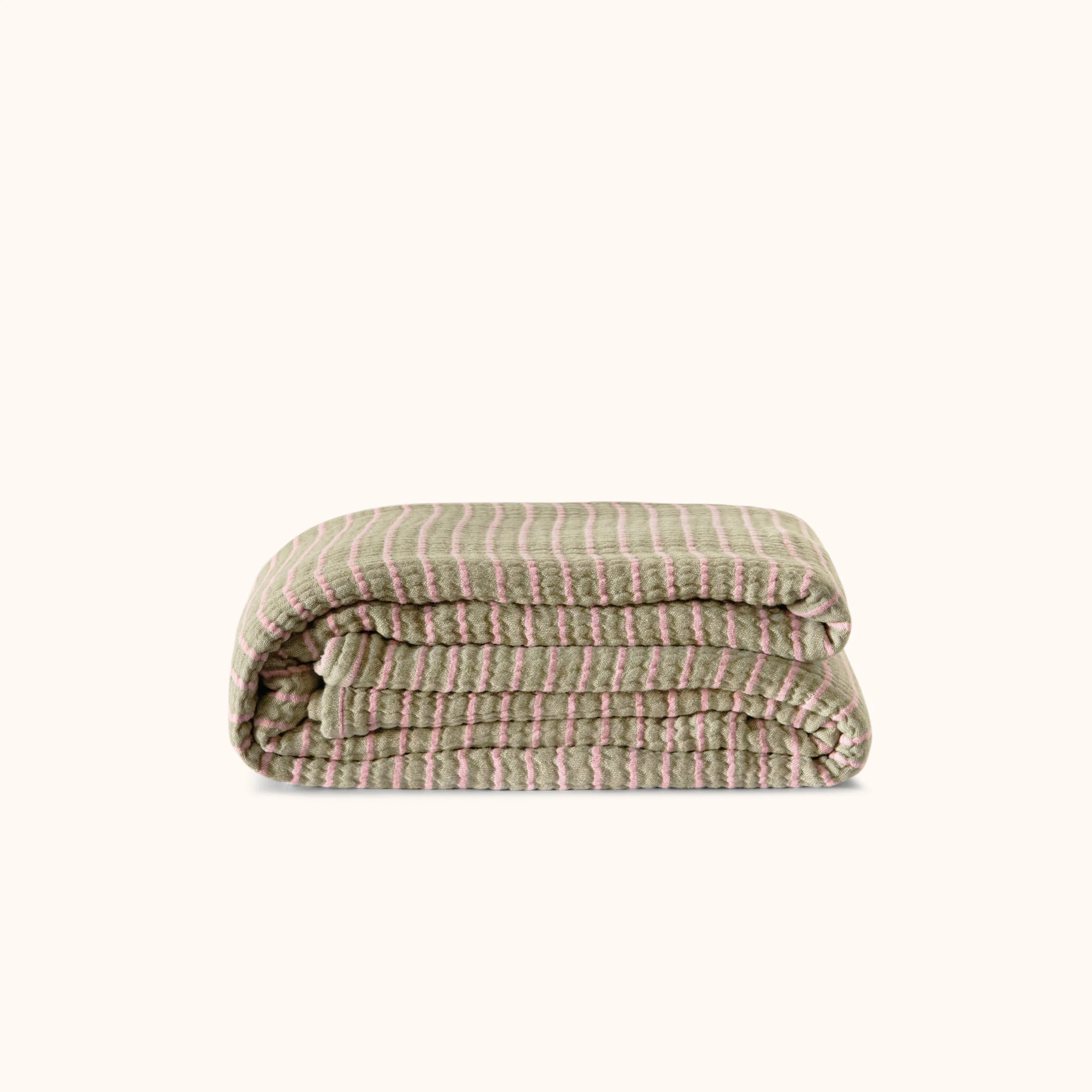 Striped Coverlet - Verde/Rose, King/Cal King