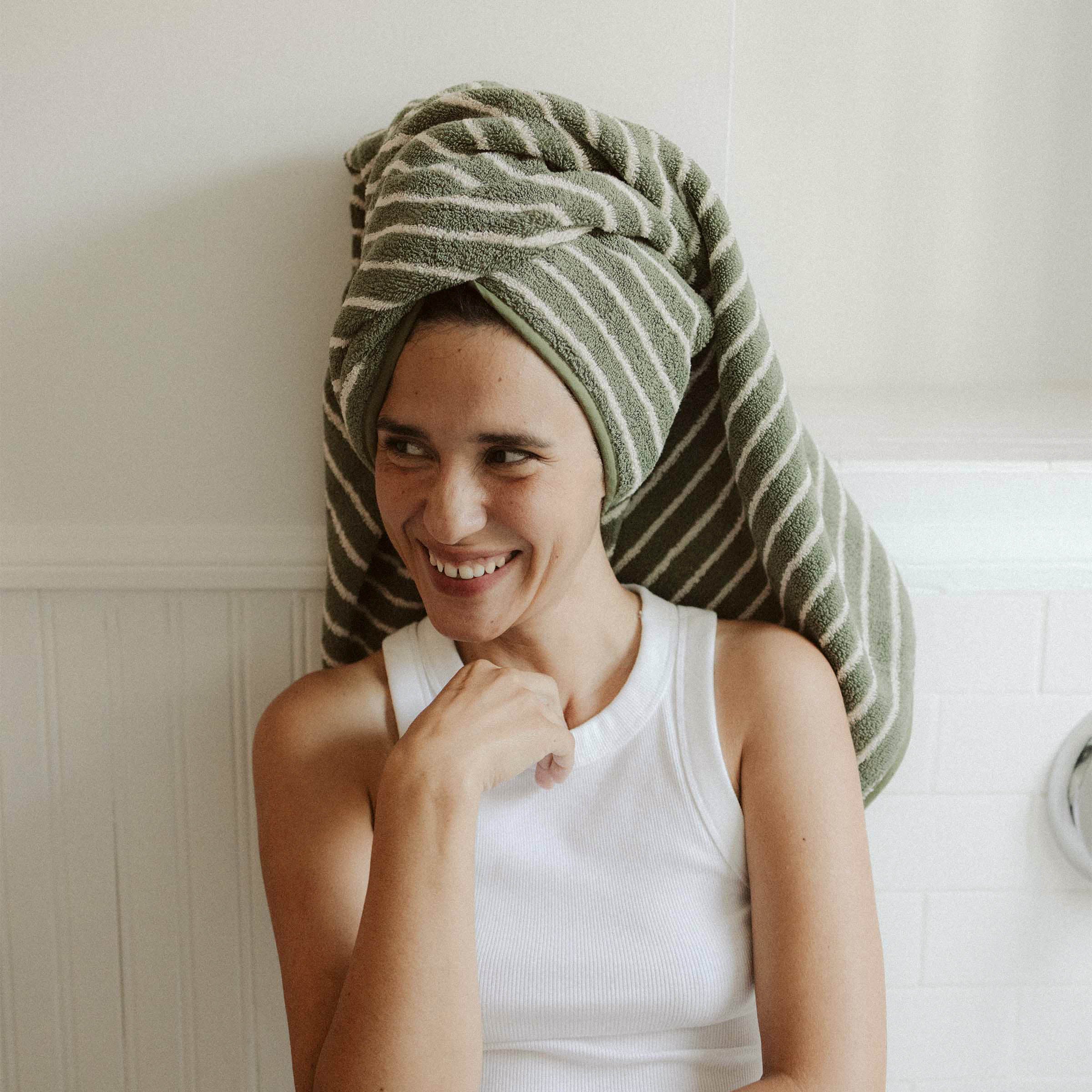 Striped Terry - Juniper / Ecru, Bath Towel - Image 3