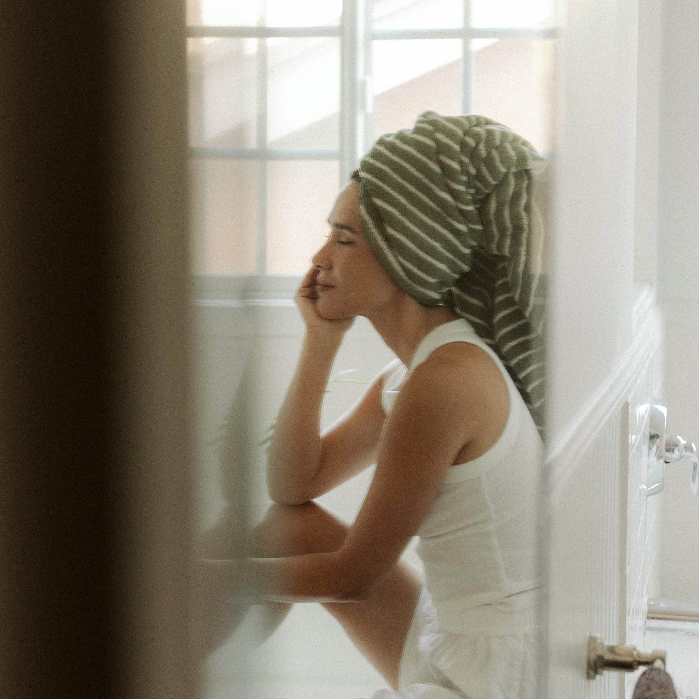 Striped Terry - Juniper / Ecru, Bath Towel - Image 4
