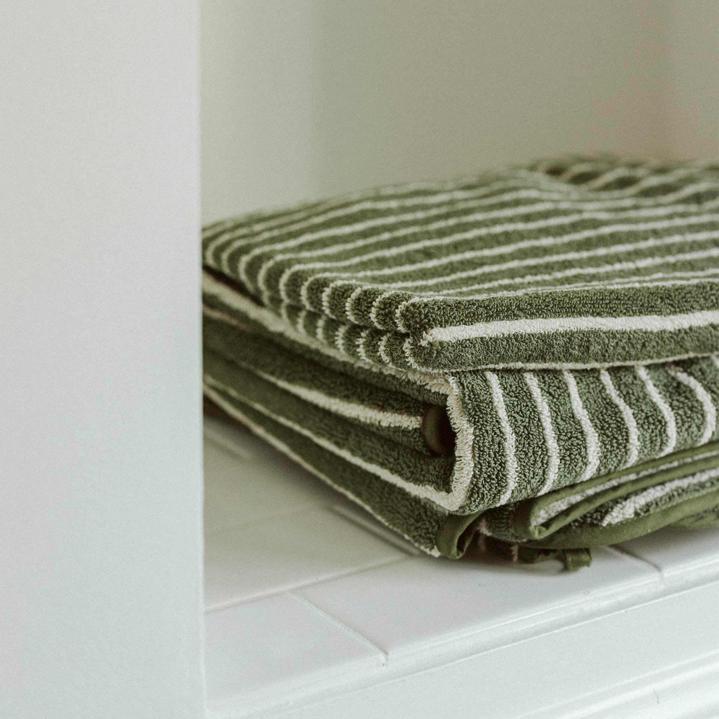 Striped Terry - Juniper / Ecru, Hand Towel - Image 4